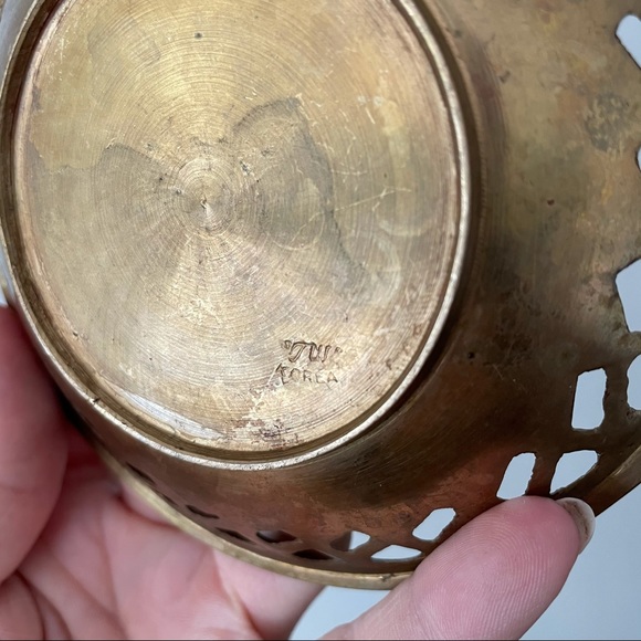 Vintage Solid Brass Pierced Bowl – Raised Floral Rose Motif – Ornate Decorative - Picture 3 of 13